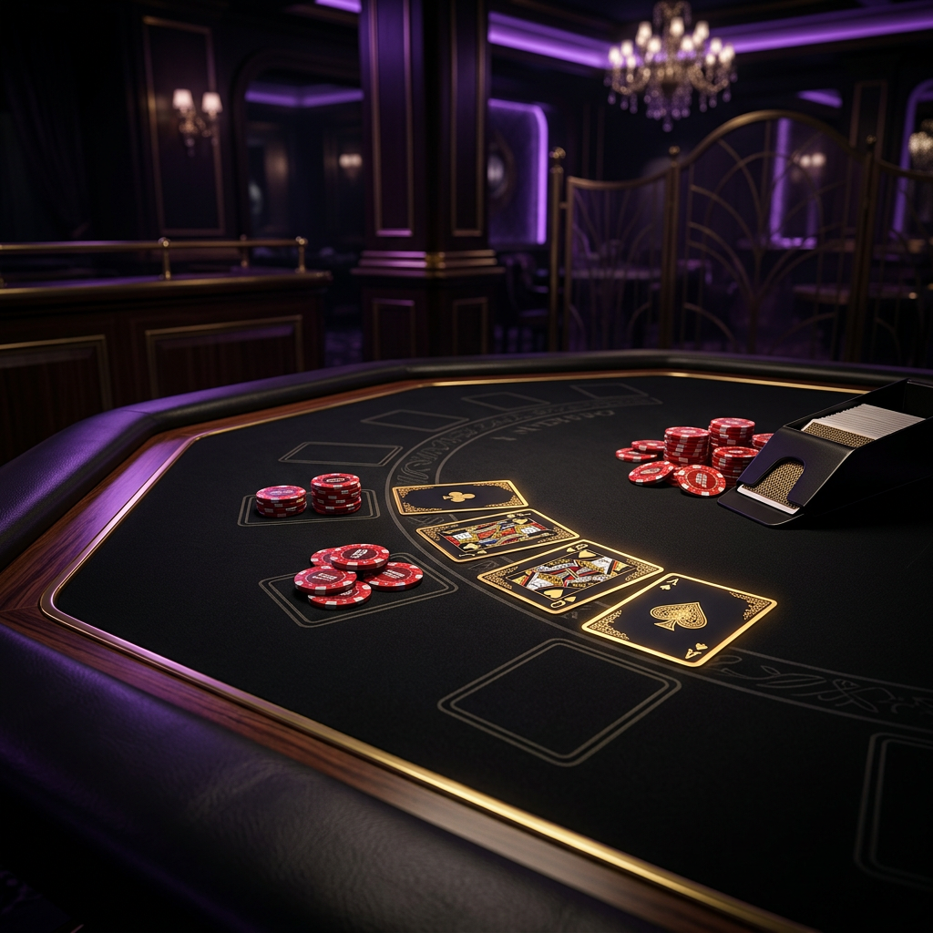 Taula de blackjack amb cartes i fitxes